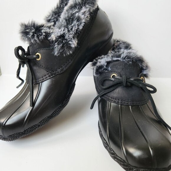 Sperry Shoes - Sperry Top Sider Saltwater 1-Eye Black Duck Boots Faux Fur Cozy Cabincore 9M
